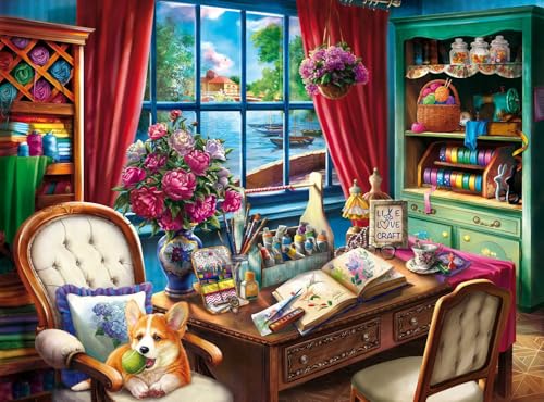 Springbok Creative Mood 1000 Piece Jigsaw Puzzle for Adults Corgi in Art Studio Unique Cut Pieces Made in USA - Image 1
