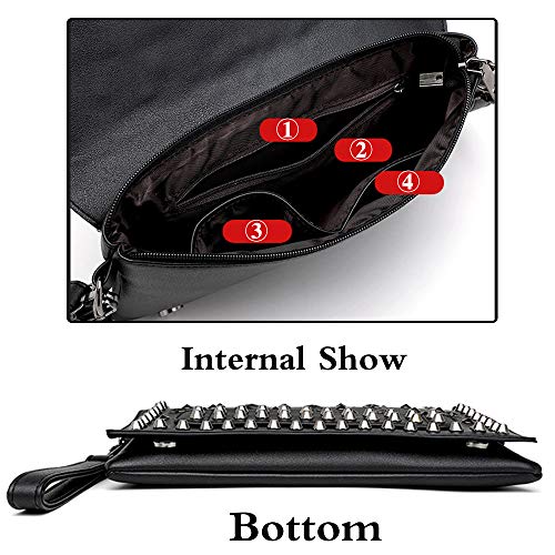 FiveloveTwo Women Small Punk Rivet Handbag Purse Clutch PU Satchel Shoulder Tote Top-handle Bag Black - Image 4