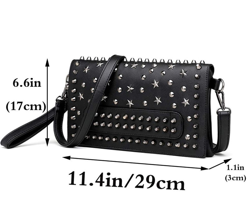 FiveloveTwo Women Small Punk Rivet Handbag Purse Clutch PU Satchel Shoulder Tote Top-handle Bag Black - Image 2