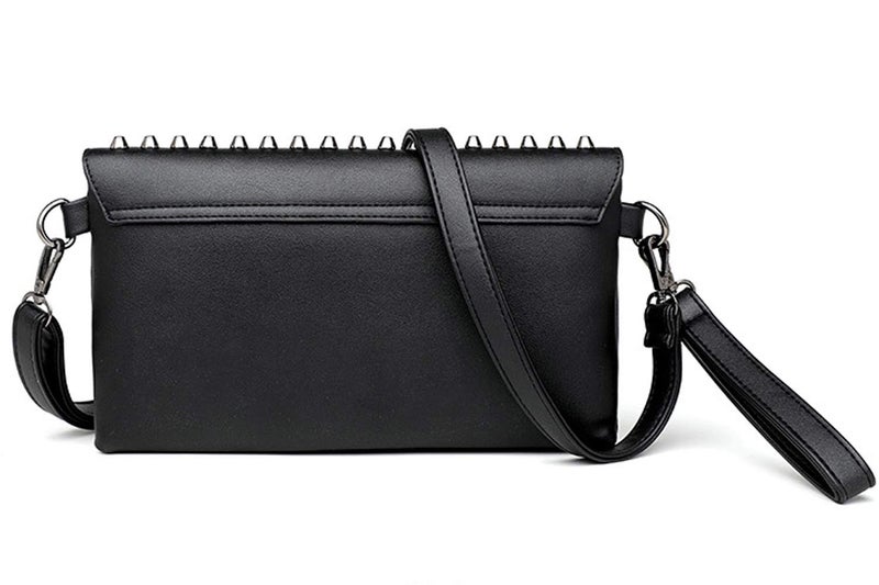 FiveloveTwo Women Small Punk Rivet Handbag Purse Clutch PU Satchel Shoulder Tote Top-handle Bag Black - Image 3