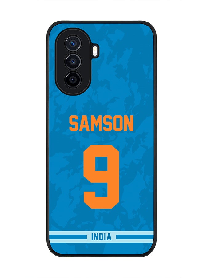 Stylizedd - Rugged Black Edge Case for Huawei Nova Y70 , Slim fit Soft Case Flexible Rubber Edges Thin Cover - Player Name - Sanju Samson, Jersey Number- 9 - Image 1