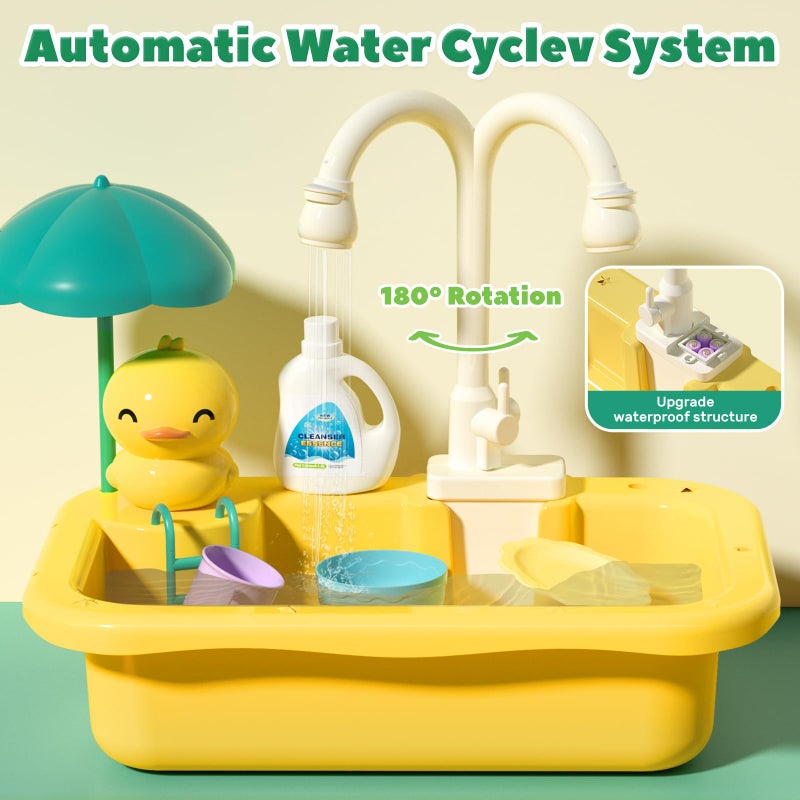 Cute Stone حوض لعب كيوت ستون مع ماء جارٍ، ألعاب حوض المطبخ مع طعام لعب وأدوات مطبخ، ألعاب عائمة في المسبح للعبة الصيد، هدية لعبة غسالة صحون كهربائية للأطفال الأولاد والبنات - Image 3