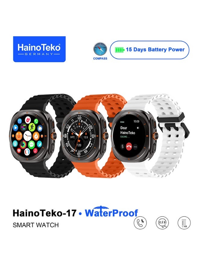 Haino Teko HainoTeko 17 Smart Watch – Bluetooth Call, AMOLED Display, 15-Day Battery, Waterproof, Compass, with 3 Silicone Straps, Black Dial - Image 3