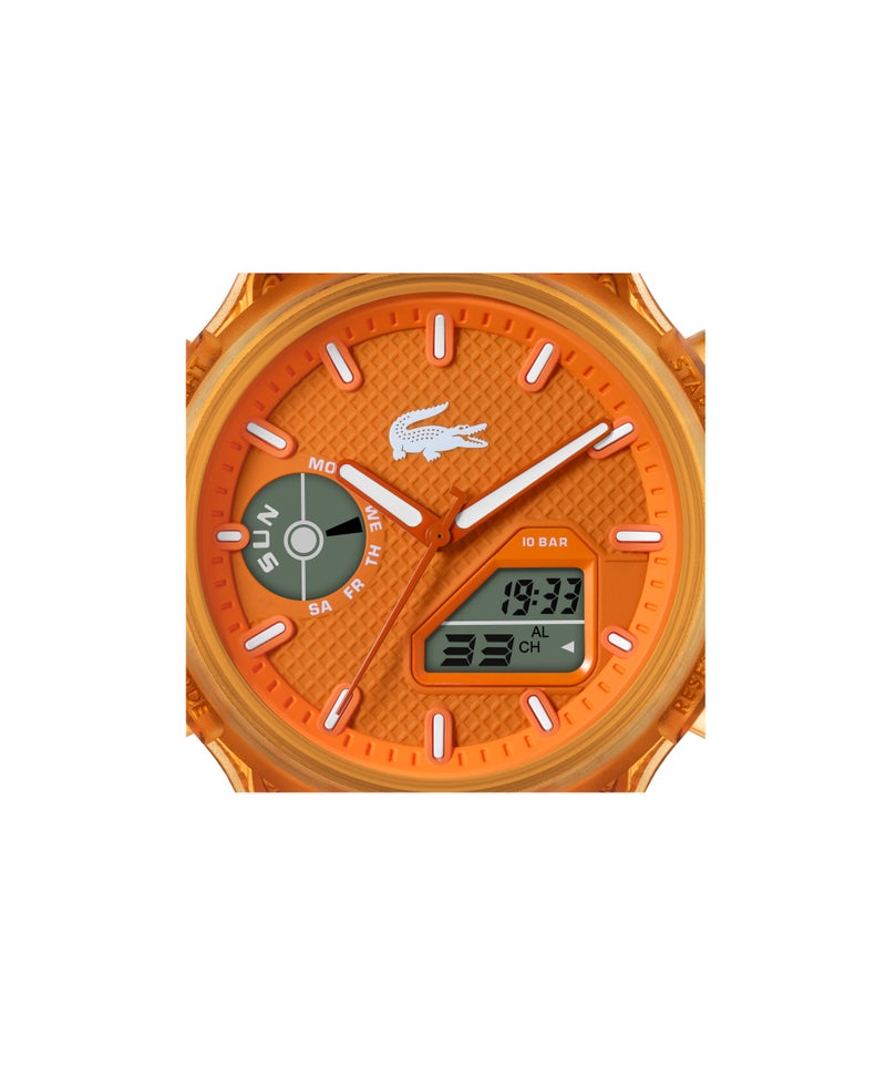 LACOSTE Round Analog-Digital Men'S Stainless Steel And Orange Transparent Tr90 Case  Watch - Image 4
