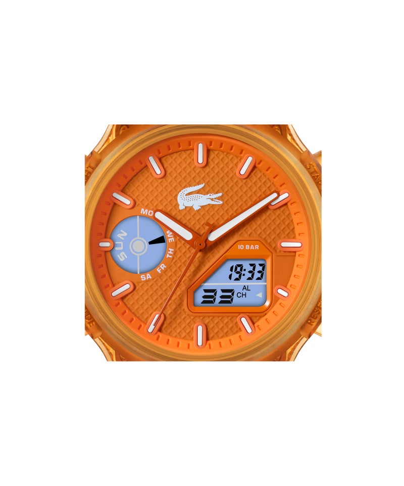 LACOSTE Round Analog-Digital Men'S Stainless Steel And Orange Transparent Tr90 Case  Watch - Image 5
