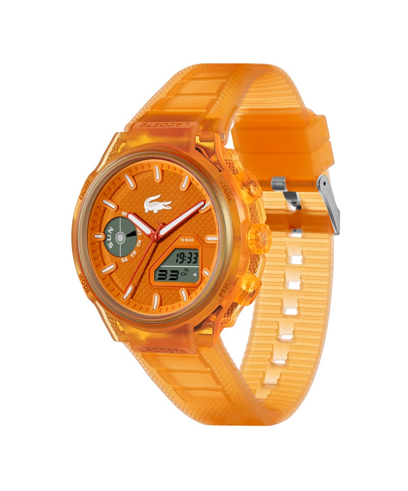 LACOSTE Round Analog-Digital Men'S Stainless Steel And Orange Transparent Tr90 Case  Watch - Image 1