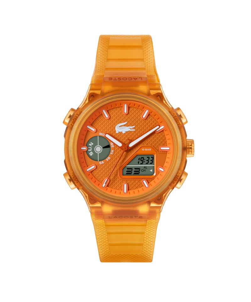 LACOSTE Round Analog-Digital Men'S Stainless Steel And Orange Transparent Tr90 Case  Watch - Image 3