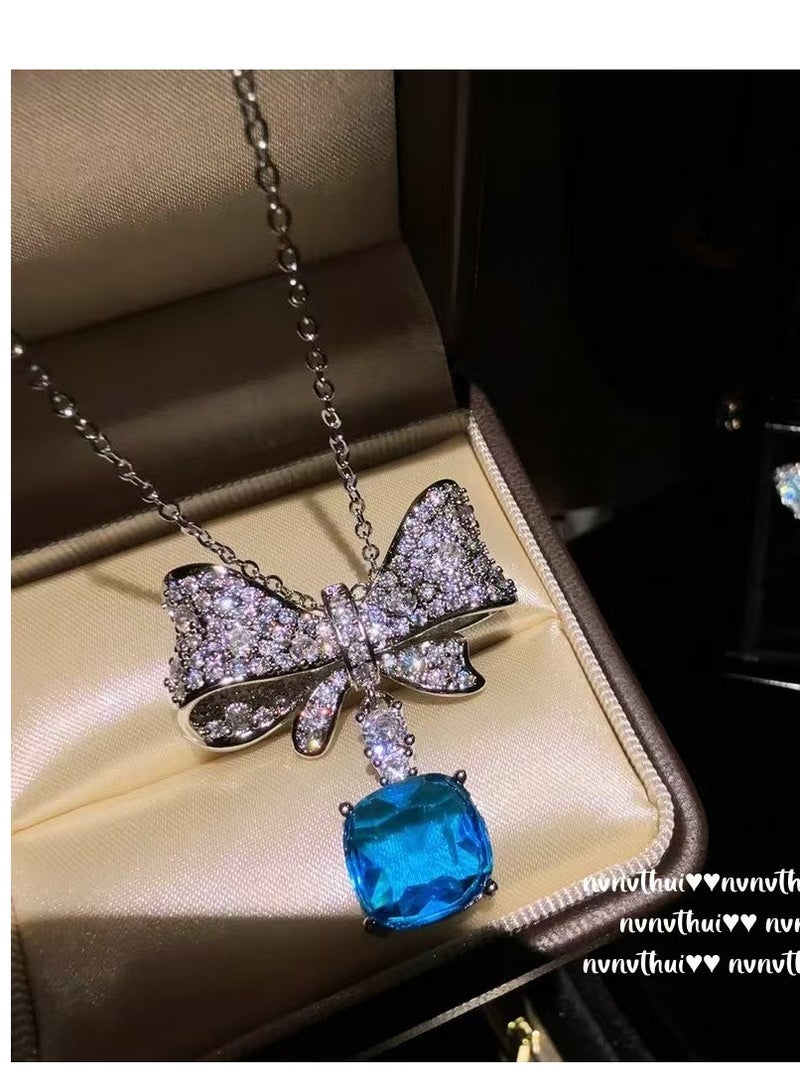 Jewelry Swiss Blue Love Gem Necklace with Bird Flower Zircon Set - Image 2