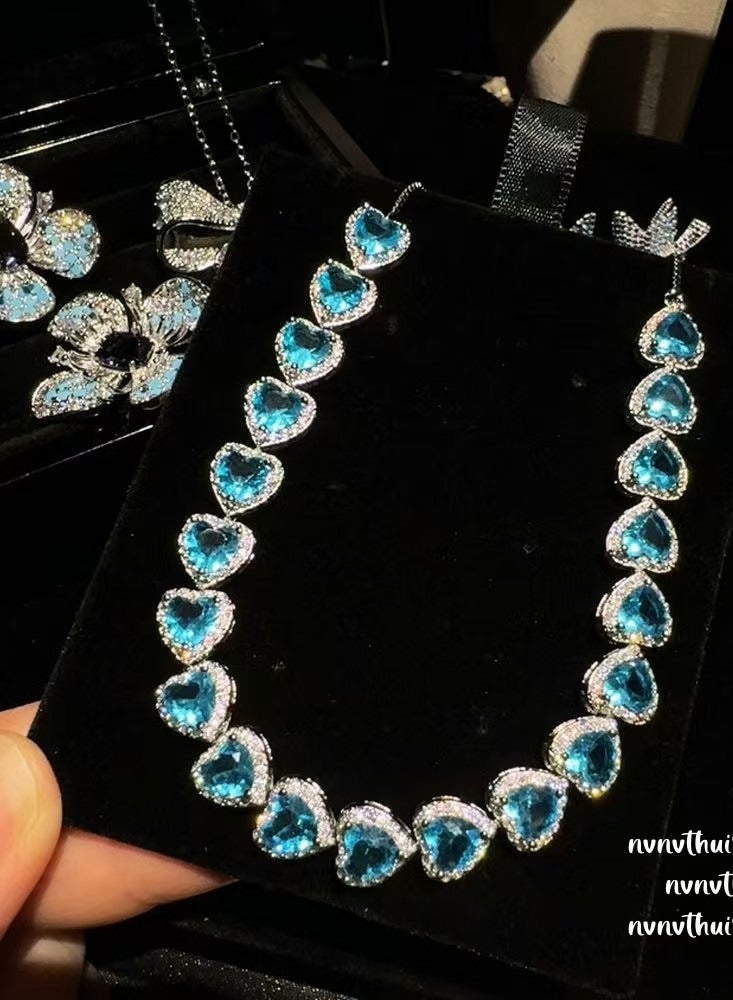 Jewelry Swiss Blue Love Gem Necklace with Bird Flower Zircon Set - Image 4