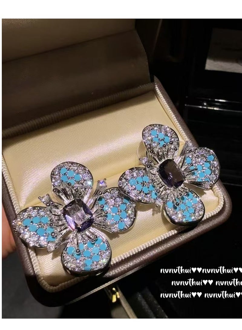 Jewelry Swiss Blue Love Gem Necklace with Bird Flower Zircon Set - Image 5