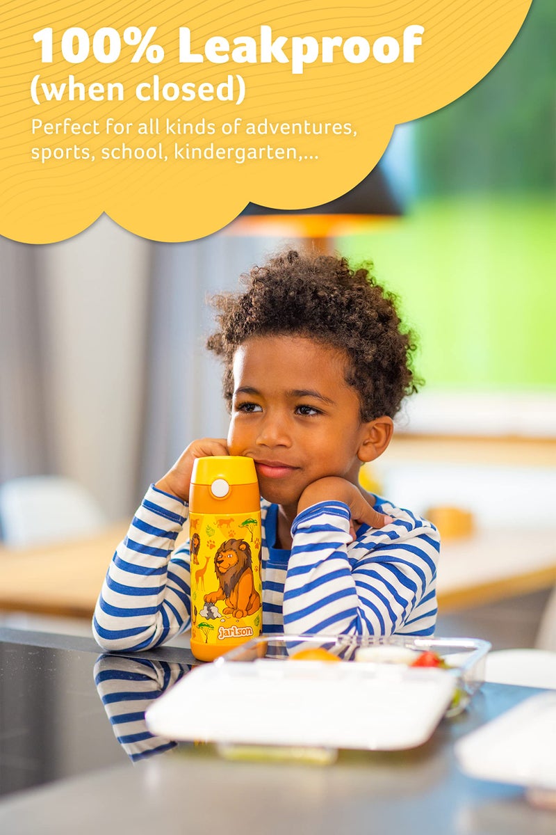 Jarlson® Kids Water Bottle CHARLI [12OZ] - Stainless Steel Thermo Bottle with Straw - Insulated, Spill Proof Waterbottle for School & Sports - Thermo Tumbler for Boys & Girls (Lion) - Image 5