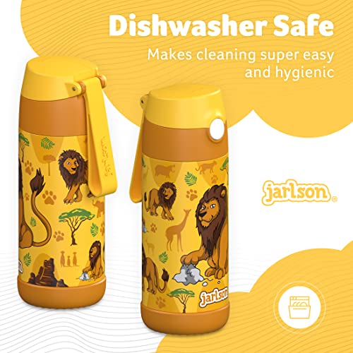 Jarlson® Kids Water Bottle CHARLI [12OZ] - Stainless Steel Thermo Bottle with Straw - Insulated, Spill Proof Waterbottle for School & Sports - Thermo Tumbler for Boys & Girls (Lion) - Image 4