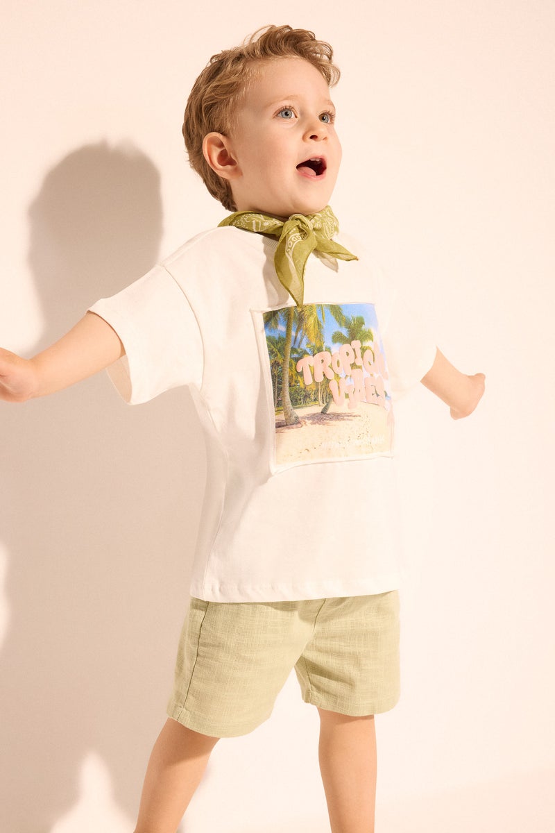 DeFacto White BabyBoy Baby Boy Palm Tree Pattern Oversize T-Shirt Casual - Image 2