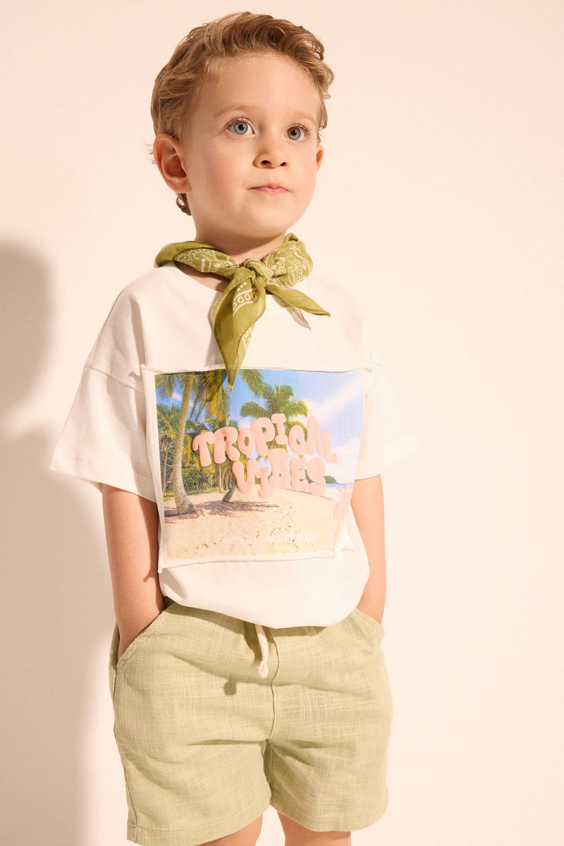 DeFacto White BabyBoy Baby Boy Palm Tree Pattern Oversize T-Shirt Casual - Image 3