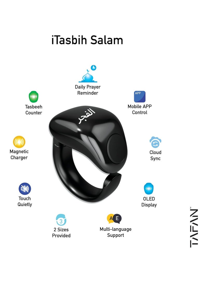 Tafan Smart Tasbih Counter Zikr Ring, Digital Tasbeeh Counter with OLED Display & APP Support, Magnetic Charging Muslim Islamic Ring - Image 4