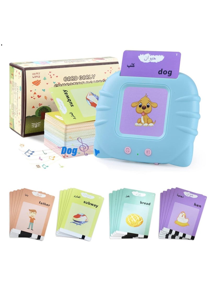 Arabic English Learning Toys for 3 4 5 6 Year Old Boys Girls 224 Words Baby Talking Flash Cards Speech Therapy Autism Toys for Autistic Children Montessori Toys Birthday Gifts for Kids Blue  - Image 1
