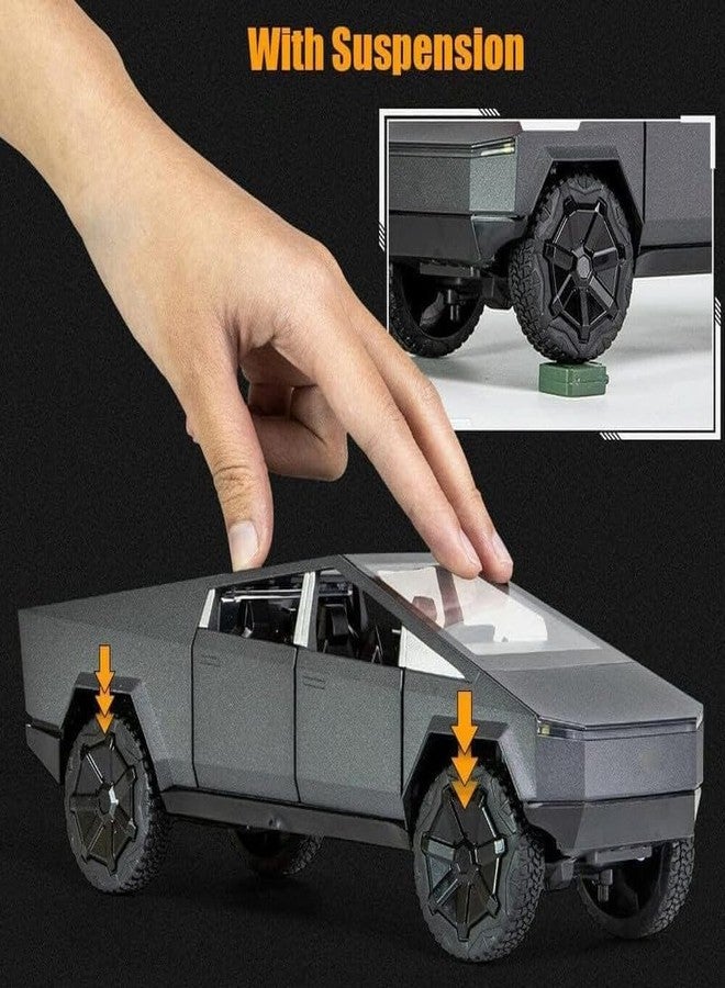 Arthasya Model 1:24 Big Tesla Cybertruck Model Alloy Metal Pull Back Die-cast Car Openable Doors with Sound and Light Vehicle Car Toy for Kids - Multicolor - Image 3