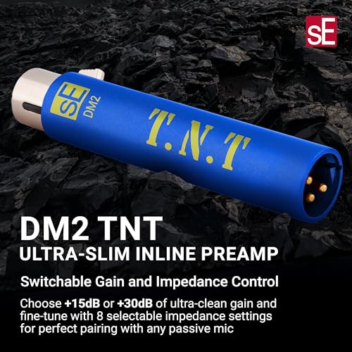 SE ELECTRONICS DM2 TNT: 1-Channel Active Inline preamp for Dynamic/Ribbon mics, +30dB gain and 8 Load impedance Settings. Perfect for Home Studios, podcasts, Streaming, Recording. - Image 2