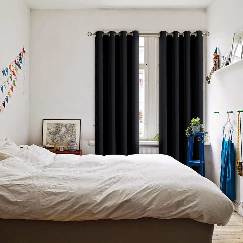 BGment الستائر التعتيم بريال - غرفة نوم معزولة حرارية غامق وستائر غرفة المعيشة مجموعة من لوحين (52 × 108 بوصة أسود) - Image 2