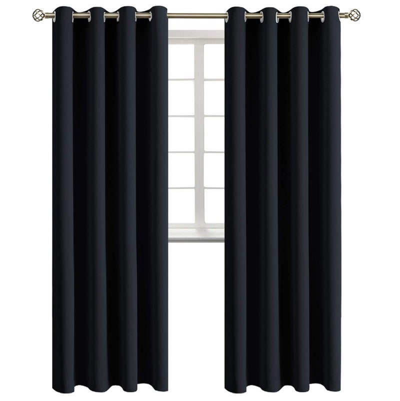 BGment الستائر التعتيم بريال - غرفة نوم معزولة حرارية غامق وستائر غرفة المعيشة مجموعة من لوحين (52 × 108 بوصة أسود) - Image 1