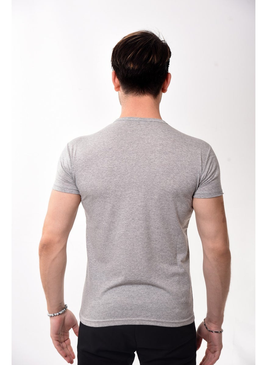 Belifanti Collection تي شيرت رجالي ضيق بسيط بقصة على شكل V رمادي  - Image 5