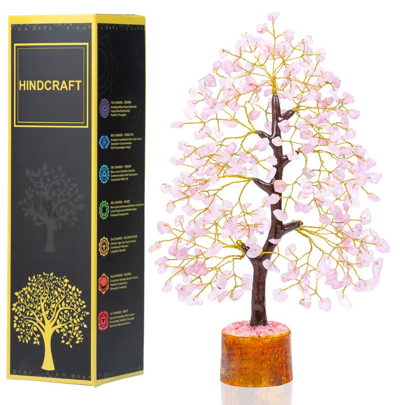 HindCraft Rose Quartz Crystal Tree of Life | Decorative Artificial Tree for Home & Office | Feng Shui Money Tree for Love & Positive Energy | Gift for Men & Women – Birthday & Anniversary - Image 1
