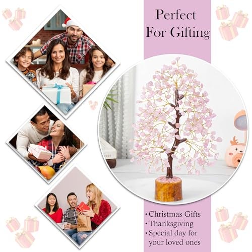 HindCraft Rose Quartz Crystal Tree of Life | Decorative Artificial Tree for Home & Office | Feng Shui Money Tree for Love & Positive Energy | Gift for Men & Women – Birthday & Anniversary - Image 4