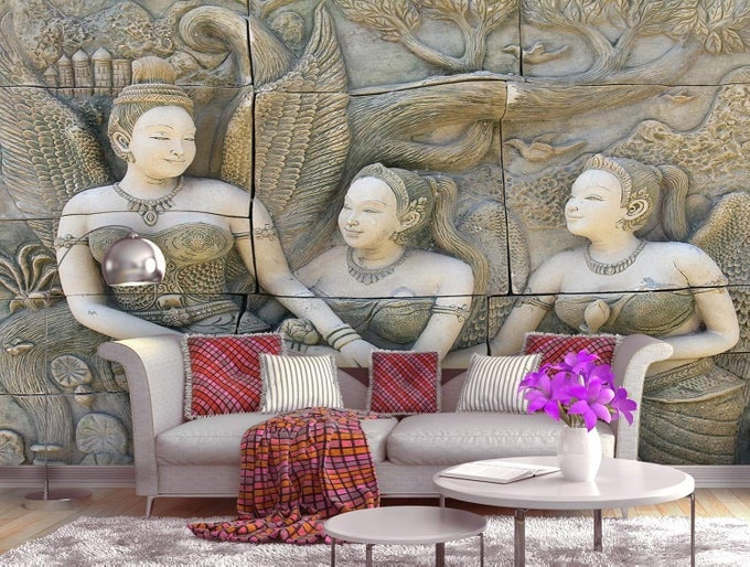 3D PRINT LATEST DOOR LIVING ROOM BED ROOM HOME HALL WALL STICKERS SHEET ROLL MURAL GOLDEN ANGELS AND TREE MURAL WALLPAPER FOR WALLS LIVING ROOM VINYL SELF ADHESIVE 60X48 INCHES NONW5401019
