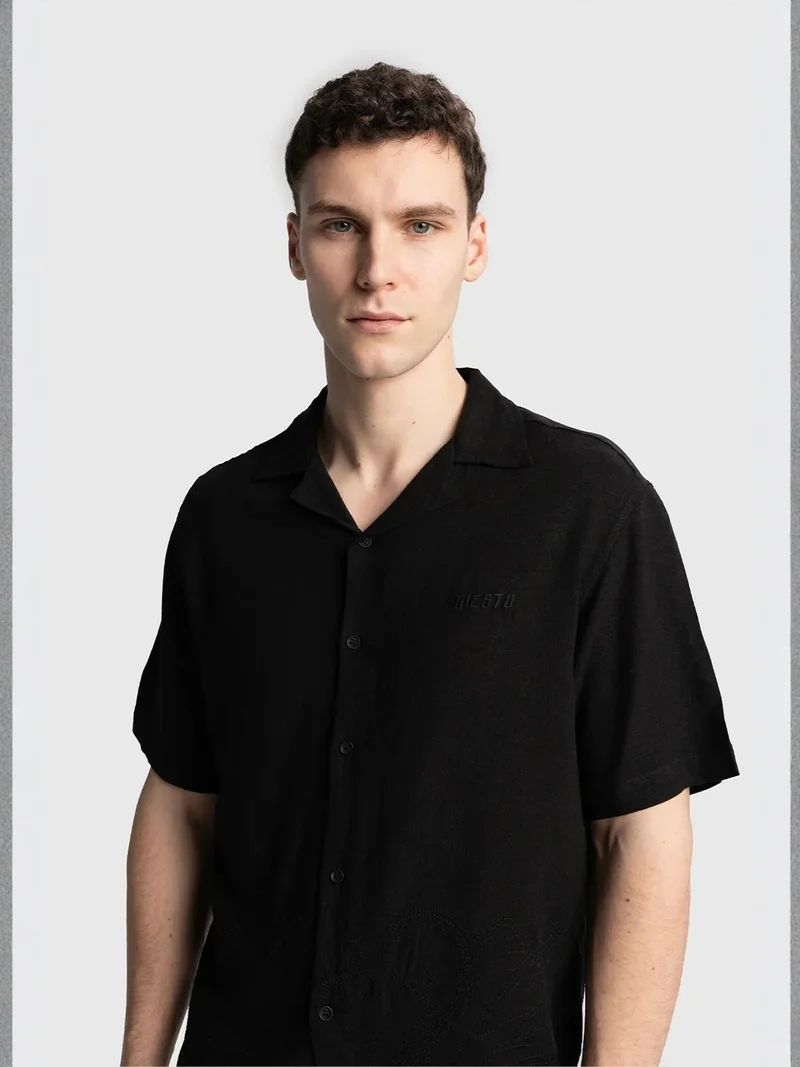 Giesto Black GIESTO Regular Fit Short Sleeve Shirt for Men | Best Price UAE