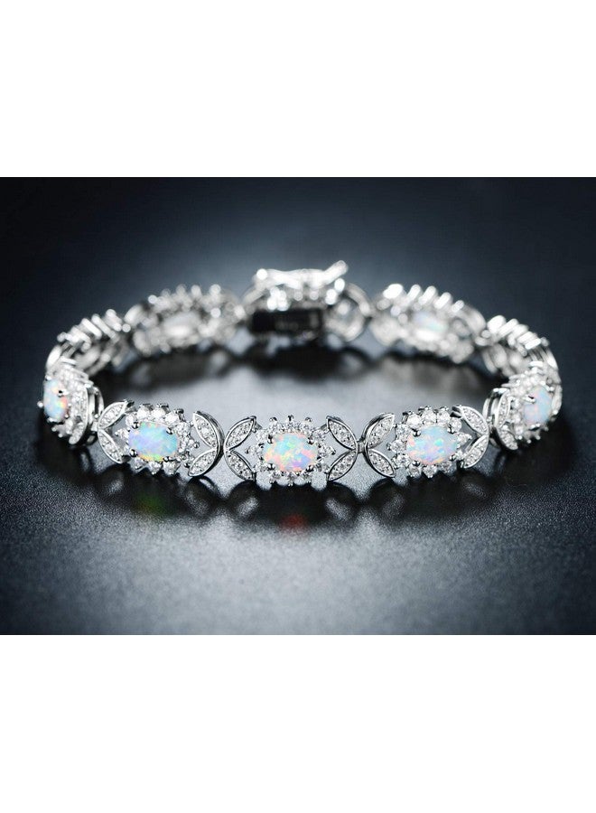 Barzel 18K White Gold Plated Created Opal Tennis Bracelet For Women (White Gold Clear) - Image 2