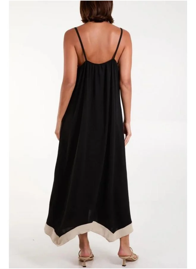Hoxton Gal Black & Beige Colorblock Cami Midi Dress – Relaxed Fit