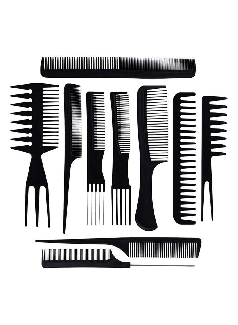 10-Piece Professional Anti-Static Hair Comb Set Black