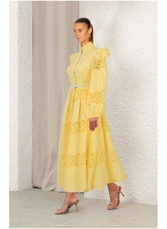 Madam Uniq Vintage Royal Court Style Lantern Sleeve Hollow Lace Patchwork Maxi Dress  - Image 3