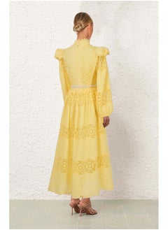 Madam Uniq Vintage Royal Court Style Lantern Sleeve Hollow Lace Patchwork Maxi Dress  - Image 2
