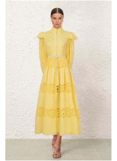 Madam Uniq Vintage Royal Court Style Lantern Sleeve Hollow Lace Patchwork Maxi Dress  - Image 1