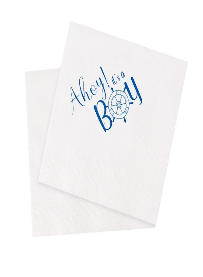 VOWFOO Nautical Themed Baby Shower Cocktail Napkins 50Pcs Ahoy It's A Boy Baby Shower Party Decoration Baby Shower Gender Reveal Paper Disposable Napkins 5 x 5 2-ply (Ahoy, It's A Boy) - Image 1