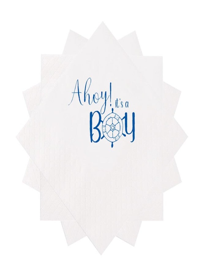 VOWFOO Nautical Themed Baby Shower Cocktail Napkins 50Pcs Ahoy It's A Boy Baby Shower Party Decoration Baby Shower Gender Reveal Paper Disposable Napkins 5 x 5 2-ply (Ahoy, It's A Boy) - Image 2