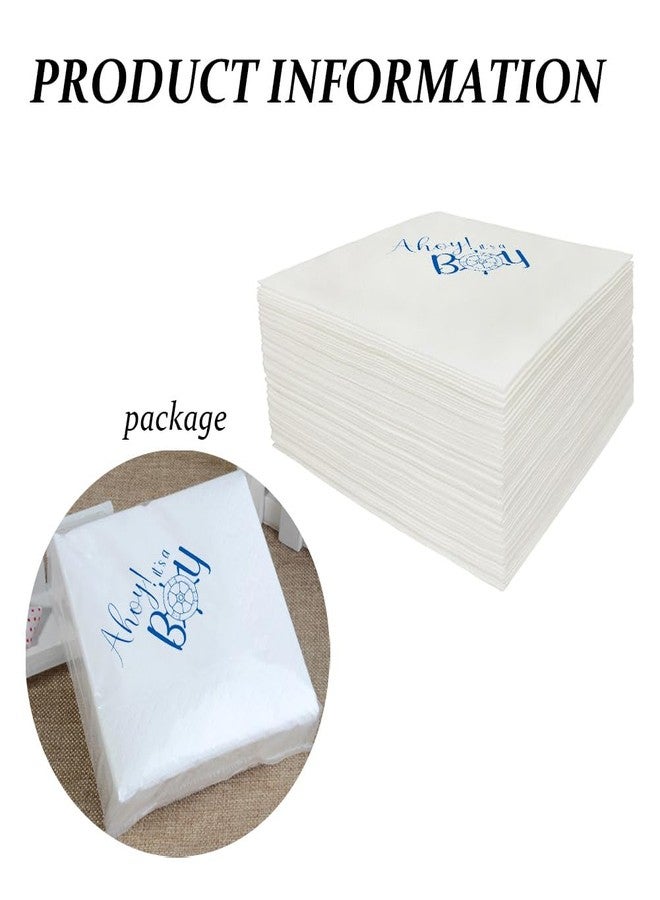 VOWFOO Nautical Themed Baby Shower Cocktail Napkins 50Pcs Ahoy It's A Boy Baby Shower Party Decoration Baby Shower Gender Reveal Paper Disposable Napkins 5 x 5 2-ply (Ahoy, It's A Boy) - Image 3