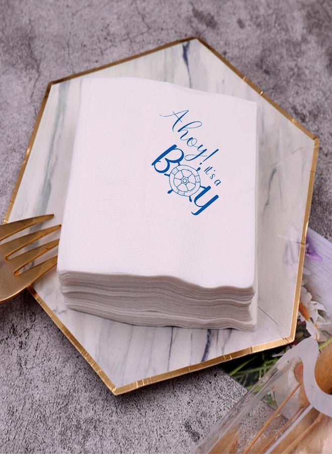 VOWFOO Nautical Themed Baby Shower Cocktail Napkins 50Pcs Ahoy It's A Boy Baby Shower Party Decoration Baby Shower Gender Reveal Paper Disposable Napkins 5 x 5 2-ply (Ahoy, It's A Boy) - Image 5
