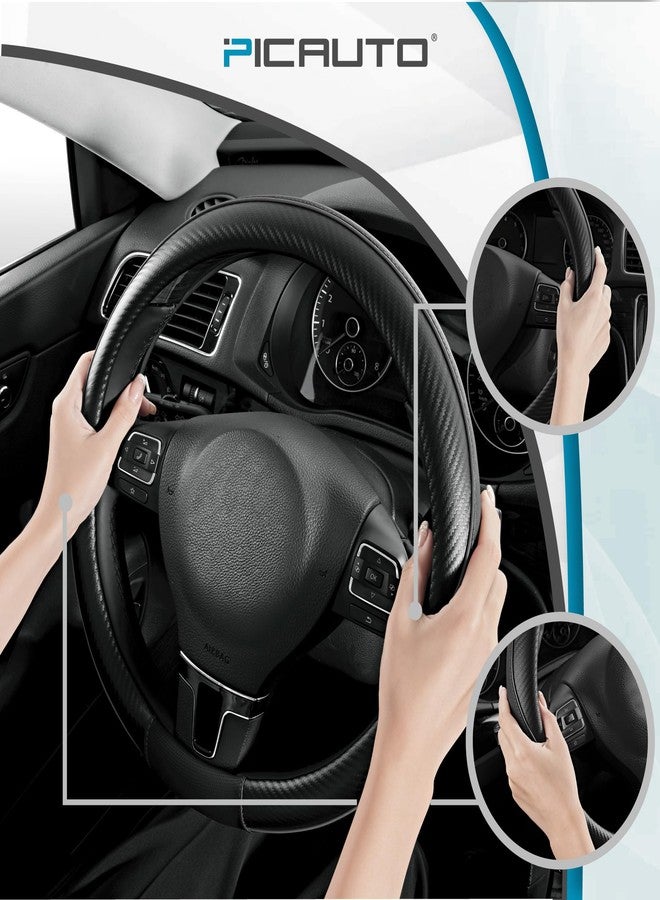 PIC AUTO Steering Wheel Cover, Black Piping Leather, Sports Carbon Fiber and Super Breathable Leather, Universal 14.5-15.5 Inch Anti-Slip Steering Wheels Accessories for Men & Women - Image 4
