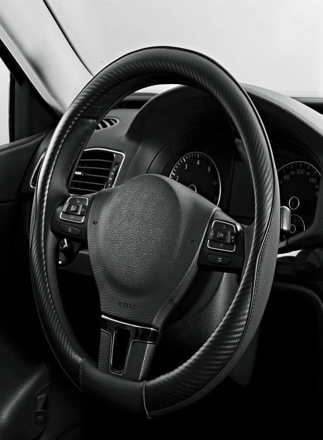 PIC AUTO Steering Wheel Cover, Black Piping Leather, Sports Carbon Fiber and Super Breathable Leather, Universal 14.5-15.5 Inch Anti-Slip Steering Wheels Accessories for Men & Women - Image 1