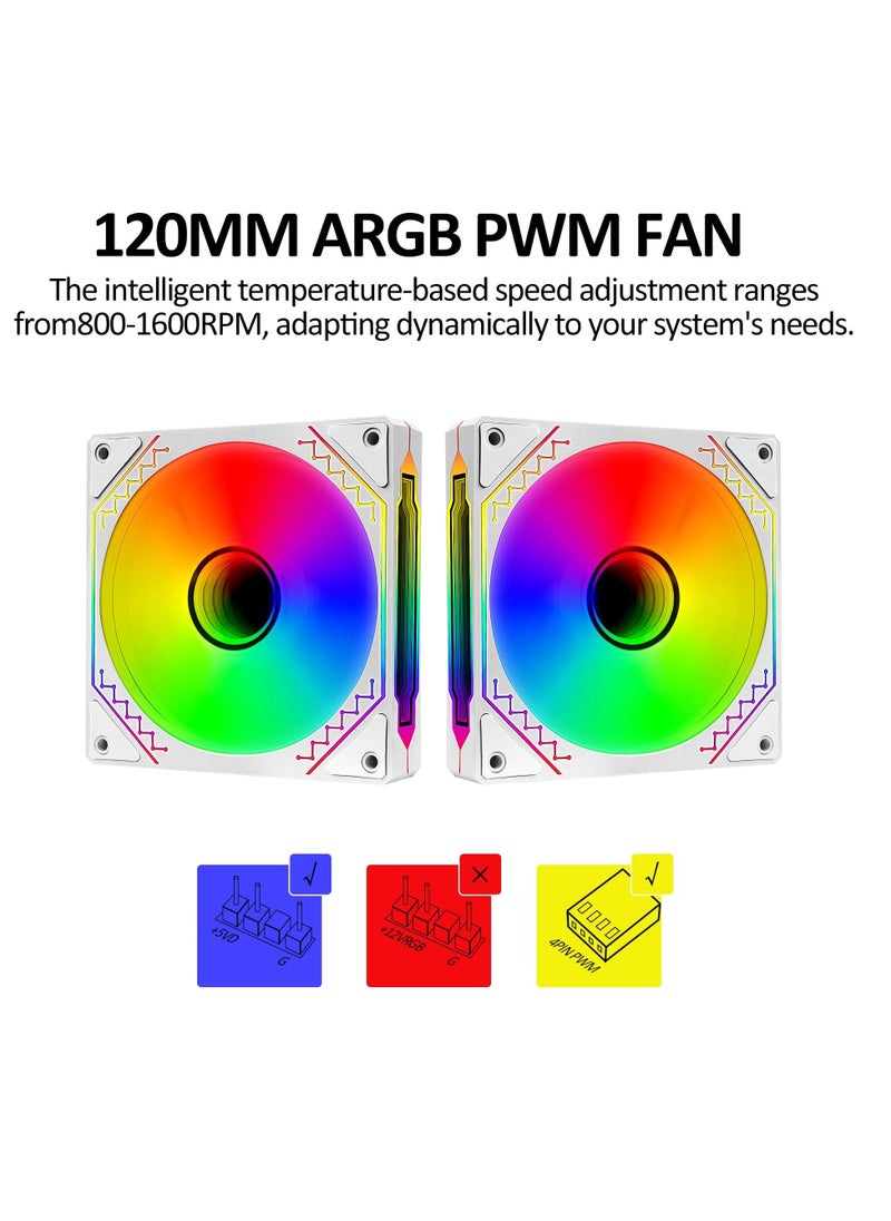 KASTWAVE - 3 pack 120mm reverse airflow 5v 3pin argb addressable infinity mirror fans cpu fan case cooler fan with 4pin pwm control 800 1600rpm suitable for pc water cooling and cpu cooler white - Image 1