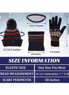SYOSI 3 Pcs Womens Winter Beanie Hat Scarf Mask Golves Set, Warm Fleece Lined Ski Hat with Scarf Face Mask Touchscreen Mitten with Pom Pom for Girls  - Image 4