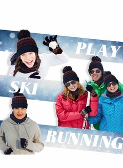 SYOSI 3 Pcs Womens Winter Beanie Hat Scarf Mask Golves Set, Warm Fleece Lined Ski Hat with Scarf Face Mask Touchscreen Mitten with Pom Pom for Girls  - Image 3