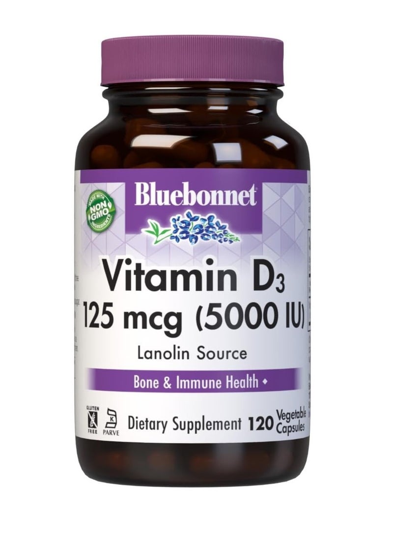 Bluebonnet Vitamin D3 125 mcg 120 Vegetable Capsules - Image 1