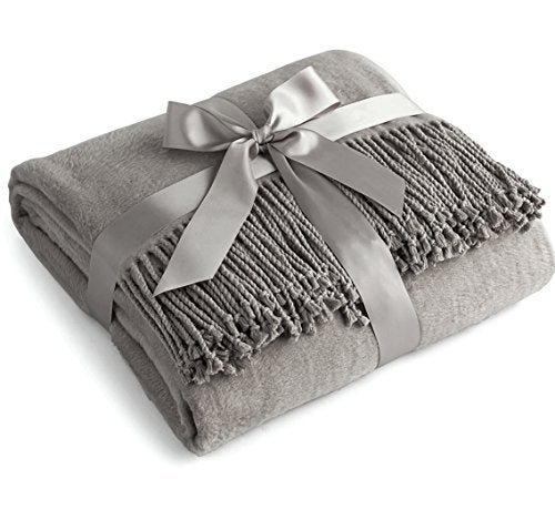 Soft Throw Luxury Pure 100% Mulberry Silk Throw, Genuine Natural 100% Silk Oversized Super Soft Plush Blanket in Ivory or Beige (Grey) - Image 1