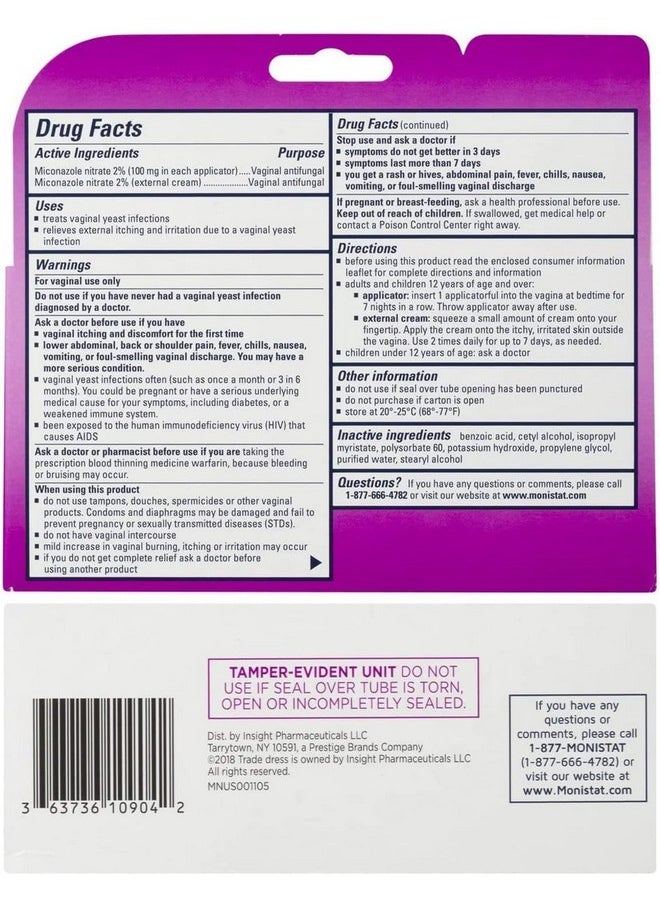 Monistat - Monistat 7 Simple Cure Feminine Antifungal Cream with RX Strength Cream, 7 Day Treatment Cream for Fast Treatment of Yeast Infections Pack of 3 - Image 1