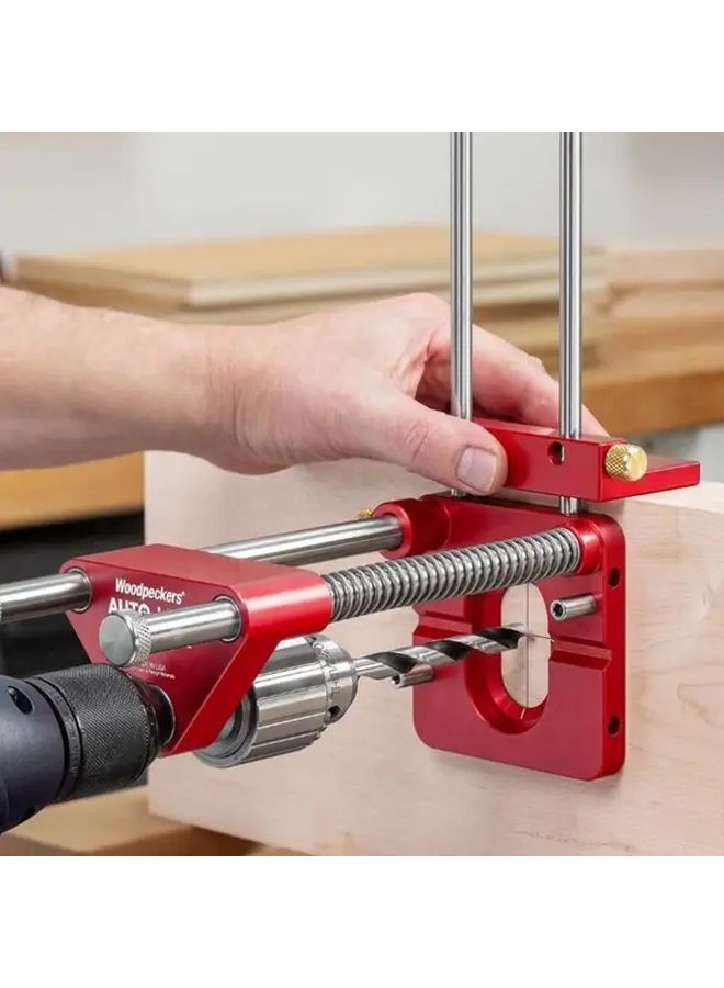 Red Portable Drilling Locator Woodpecker Design Heavy Duty Alloy Ergonomic Handle Precision Drill Guide - Image 3