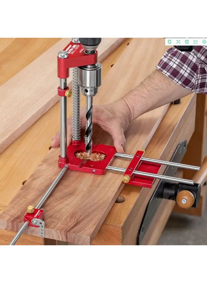 Red Portable Drilling Locator Woodpecker Design Heavy Duty Alloy Ergonomic Handle Precision Drill Guide - Image 5