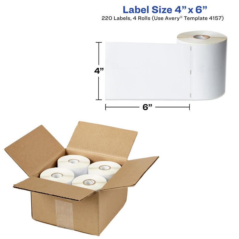 Avery Direct Thermal Shipping Labels 4 x 6 White Direct Thermal Printable Comparable to DYMO 1744907 4 Rolls of Blank Labels 880 Total 4157